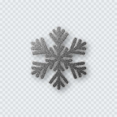 Glitter silver snowflake. Christmas decorative design element. Decoration for New Year holidays. Isolated on transparent background. Vector illustration.のイラスト素材