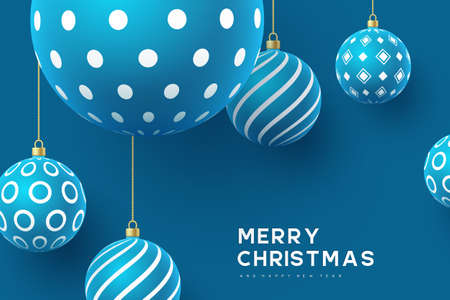 Christmas yellow balls with geometric pattern. 3d realistic style, abstract holiday background. Vector illustration.のイラスト素材