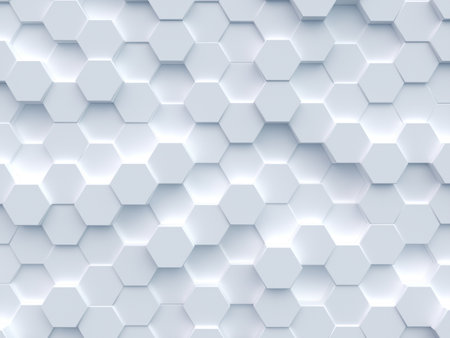 Polygonal mosaic surface with random white hexagon. Abstract geometric background. 3d rendering...