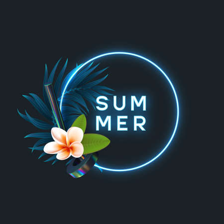 Summer tropical neon frame.のイラスト素材