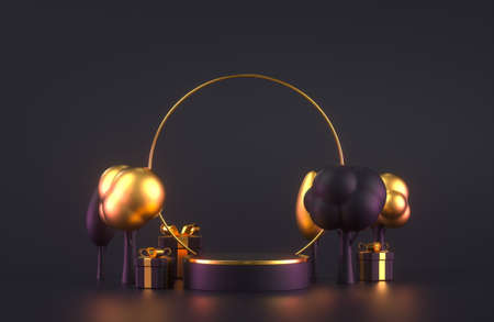 3d podium scene for autumn sales.
