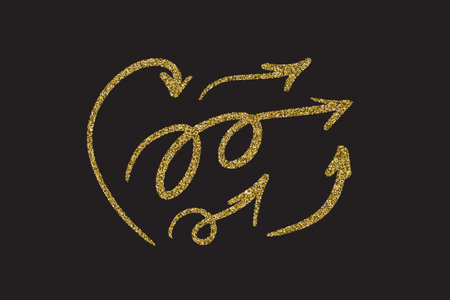 Set of hand drawn glitter gold arrows. Vector illustration, EPS 10.のイラスト素材