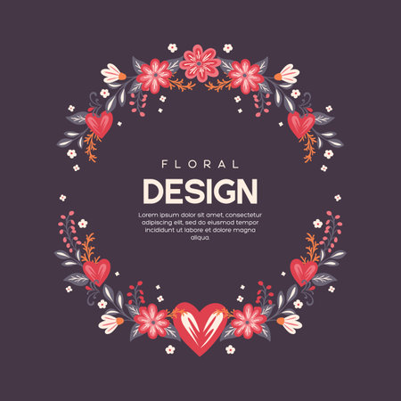 Floral frames with flowers and hearts. Vector frames, borders for Valentines Day, Mothers Day or seasonal cards. Hand drawn doodle style.のイラスト素材