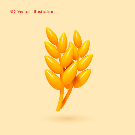 3D vector illustration of wheat grain in smooth glossy style. Perfect for bakery branding, organic food apps, and harvest designs. Professional agricultural graphic.のイラスト素材