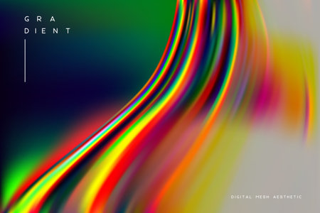 Vibrant vector background with rainbow gradient arch and chromatic aberration. Multicolored futuristic digital mesh illustration with colorful wavy lines for tech design, banners, and modern postersのイラスト素材