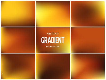 Collection of rich autumn gold and honey mesh gradients. Abstract warm brown and orange backgrounds for fall, organic and luxury designs. Blurred textures for web and print, vector illustration.のイラスト素材