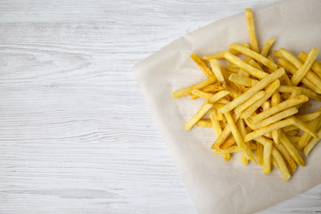 From above, tasty french fries. Closeup. Copy space.の写真素材