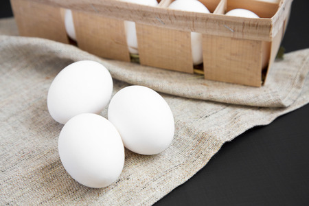 Chicken eggs, closeup. Side view.の写真素材