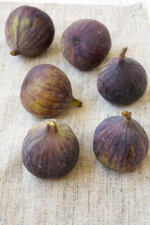 Fresh figs on cloth, side view. Closeup. Summer fruit.の写真素材