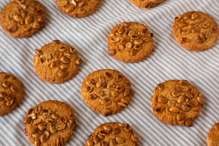 Homemade Cookies with Peanuts, side view.