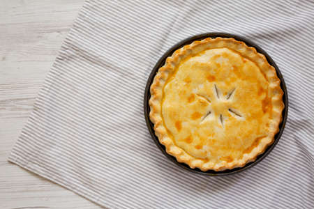 A Piece of Chicken Pot Pie, top view. Flat lay, overhead, from above. Space for text.の写真素材