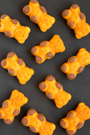 Homemade Sweet Cookies on a black surface, top view. From above, flat lay, overhead.