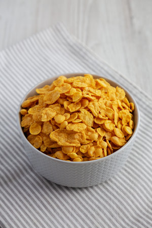 Tasty Corn Flakes in a Bowl, low angle view.
