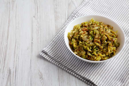 Homemade Irish Sauteed Cabbage in a Bowl, side view. copyspace.の写真素材