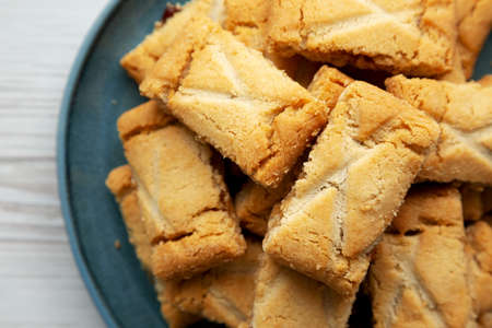 Homemade Organic Apple Pie Cookies on a Plate, side view. Space for text.