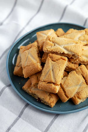 Homemade Organic Apple Pie Cookies on a Plate, side view. Space for text.