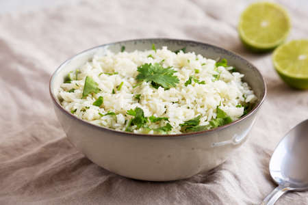 Homemade Cilantro Lime Rice in a Bowl, side view.