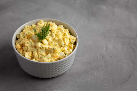 Homemade Egg Salad with Dill in a Bowl, side view. copyspace.の写真素材