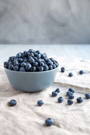 Raw Organic Blueberries in a Bowl, low angle view.の写真素材