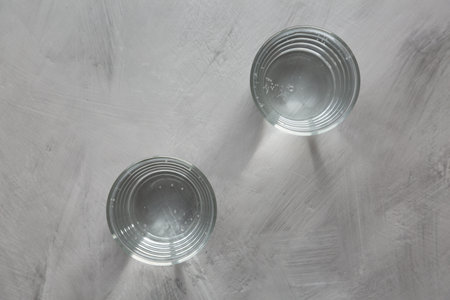 Sparkling Mineral Water in a Glass, top view. Overhead, from above, flat lay.