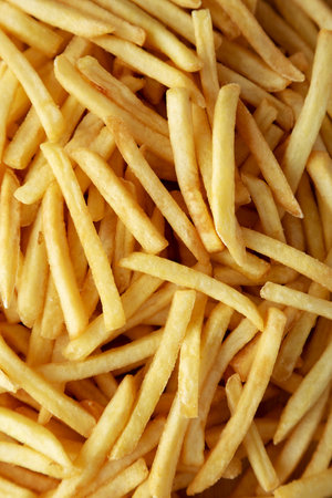 Homemade French Fries, top view. Flat lay, overhead, from above. close-up.