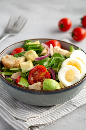 Homemade Honey Mustard Chicken Salad in a Bowl, side view. Close-up.の写真素材