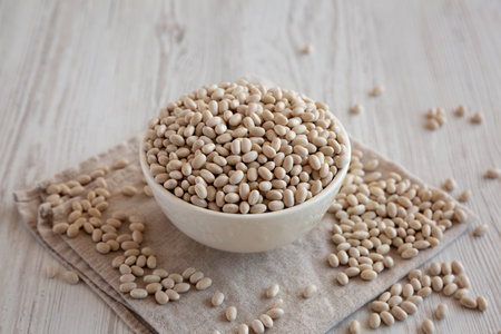 Organic White Beans in a Bowl, side view.