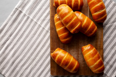 Homemade Kolache Rolls Ready to Eat, top view. Copy space.の写真素材