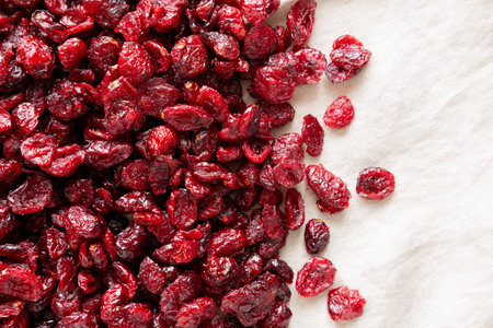 Organic Dried Cranberries, top view. Flat lay, overhead, from above.の写真素材