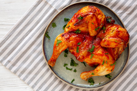 Healthy Homemade Spatchcocked Grilled Piri-Piri Chicken with Parsleyの写真素材