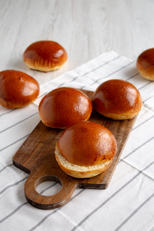 Homemade Brioche Buns Ready to Eat, side view. Copy space.の写真素材