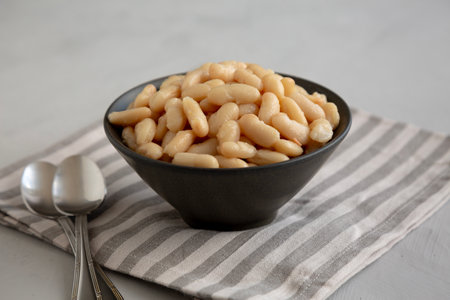 Organic Cannellini Beans in a Bowl, side view.の写真素材
