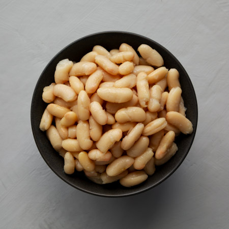 Organic Cannellini Beans in a Bowl, top view. Flat lay, overhead, from above.の写真素材