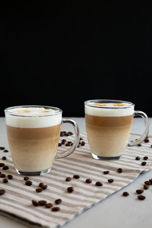 Homemade Latte Macchiato in Glasses, side view.の写真素材