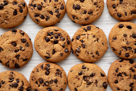 Homemade Chocolate Chip Cookies, top view.の写真素材
