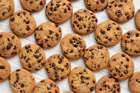 Homemade Chocolate Chip Cookies, top view.の写真素材