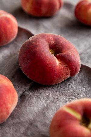 Fresh juicy ripe fig peaches, side view.の写真素材