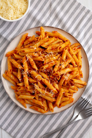 Homemade Pasta Bolognese with Cheese on a Plate, top view.の写真素材