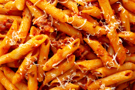 Homemade Pasta Bolognese with Cheese, top view.の写真素材