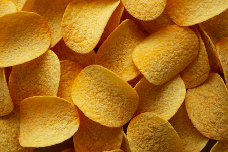 Bacon flavored potato chips, top view.の写真素材