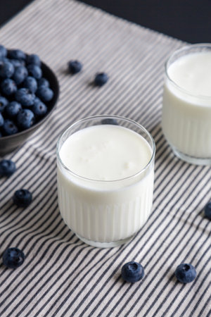 Organic Blueberry Kefir in a Glass, side view.の写真素材