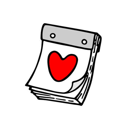Vector hand drawn tear-off calendar with heart. Outline doodle icon. Sketch illustration for print, web, mobile and infographics isolated on white background. February love month. Valentine's day themのイラスト素材