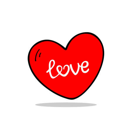 Love hand drawn sign. Heart icon in doodle style. Vector illustration isolated on white background for sticker, card for marriage celebration, wedding invitation. Valentines day symbol.のイラスト素材