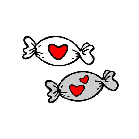 Love hand drawn sign. Heart icon in doodle style. Vector illustration isolated on white background for sticker, card for marriage celebration, wedding invitation. Valentines day symbol.のイラスト素材