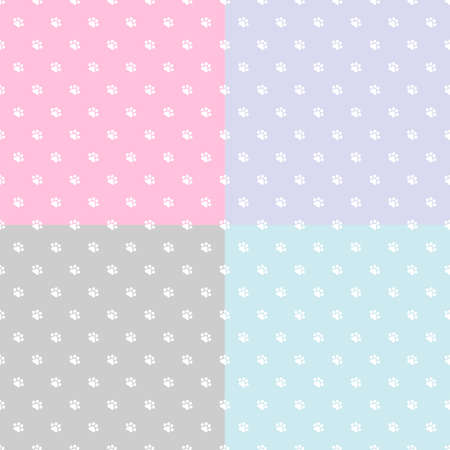 Cute seamless Patchwork quilt pattern with paw prints. Great for baby fabric, textile, nursery wallpaper. Childish vector background. Pastel Colors.のイラスト素材