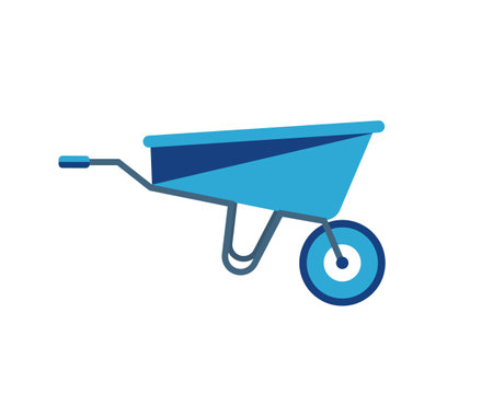 Blue car. The concept of gardening and working on a personal plot, an active lifestyle, working in nature. Flat vector illustration..のイラスト素材