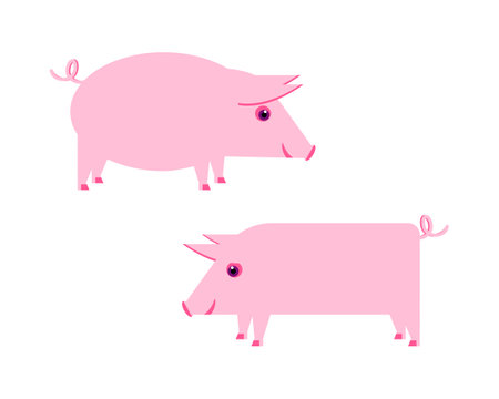 Vector illustration with funny, cute, pink piglets. Flat design..のイラスト素材