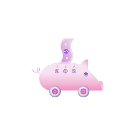 Pig piggy bank with a bill. The concept of saving and saving money. Cashback. Making money, banking, business and finance, loans and investments. Vector illustration.のイラスト素材