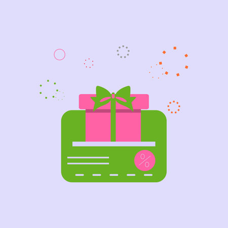 Loyalty card with gift box. Concept of e-commerce, internet banking. Services, loyalty programs, bonuses, discounts. Vector illustration..のイラスト素材
