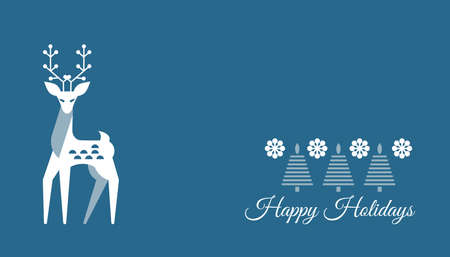 Christmas card with a deer and winter landscape. Vector illustration. Flat design..のイラスト素材